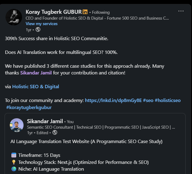 Past Project Shared by Korey on LinkedIn